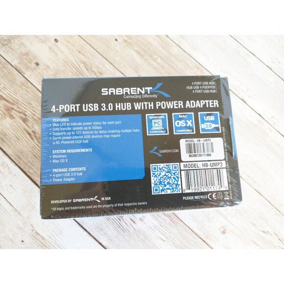 SABRENT 4 Port USB 3.0 Hub with Power Adapter New Model HB-UMP Individual LED - Picture 2 of 5